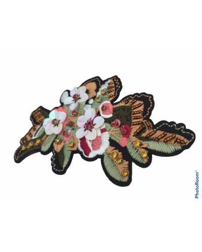 Application Mode Patch Broderie Fleur Paillettes Perle Mélange De Laine Cm 14x8