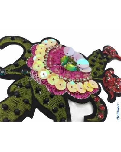 Iron-on Application Embroidery Flower Sequins Rhinestones 8x14 Cm