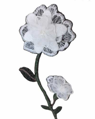 Aplicación Parche Termoadhesivo Bordado Organza Flor Tallo 16x7 Cm