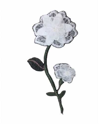 Application Iron-on Patch Embroidery Organza Flower Stem 16x7 Cm