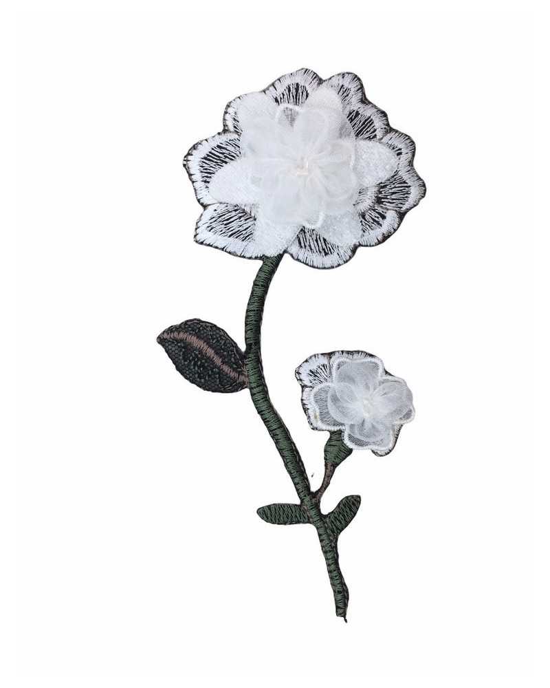 Application Iron-on Patch Embroidery Organza Flower Stem 16x7 Cm