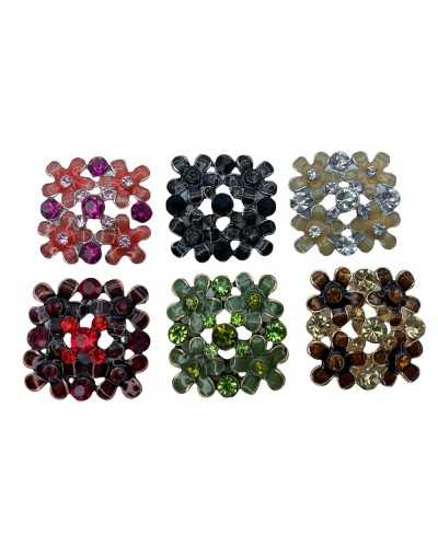 Bijou Bouton Strass Fleur Métal Boutonnière Carré 25 Mm