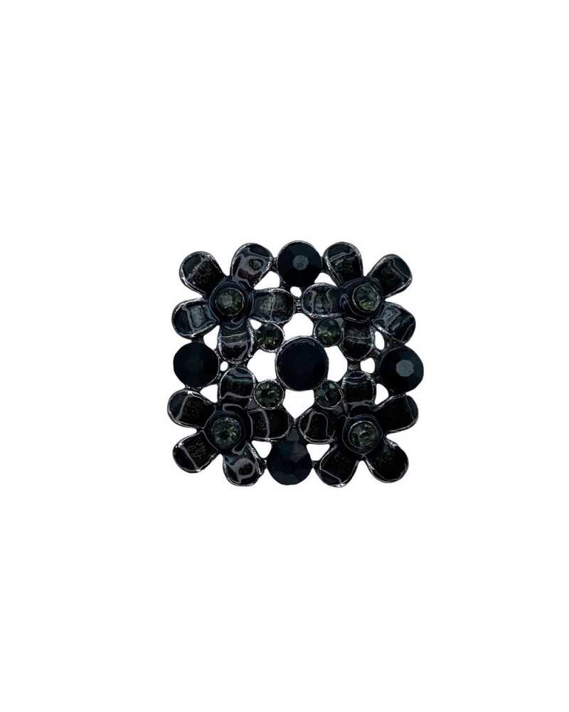 Botón Joya Strass Flor Metal Ojal Cuadrado 25 Mm