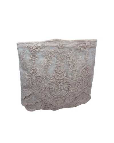 Besatz, gewellte Spitze, Tüll, Stickerei, puderrosa, handgestickte Blume, matte Baumwolle, 20 cm hoch