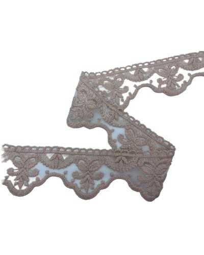Passementerie Dentelle Festonnée Tulle Broderie Poudre Fleur Rose Main Coton Mat 6 Cm De Haut