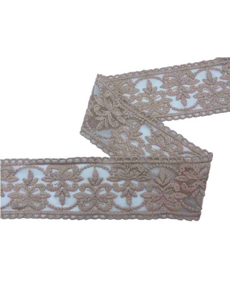 Passementerie Bordure Dentelle Rose Poudré Cloison Tulle Broderie Main Coton Mat Haut 8 Cm