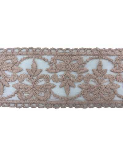 Passementerie Bordure Dentelle Rose Poudré Cloison Tulle Broderie Main Coton Mat Haut 8 Cm