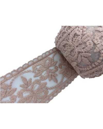 Passementerie Bordure Dentelle Rose Poudré Cloison Tulle Broderie Main Coton Mat Haut 8 Cm