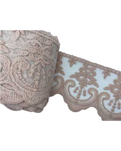 Passementerie Dentelle Tulle Pointe Broderie Fleur Tourbillon Blush Rose Festonné Main Coton Mat Haut 12 Cm