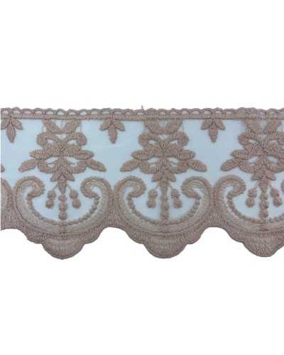 Passamaneria Merletto Tulle Punta Ricamo Fiore Ghirigoro Rosa Cipria Smerlato Mano Cotone Matto Alto 12 Cm