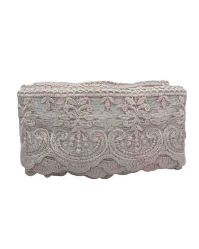 Passamaneria Merletto Tulle Punta Ricamo Fiore Ghirigoro Rosa Cipria Smerlato Mano Cotone Matto Alto 12 Cm