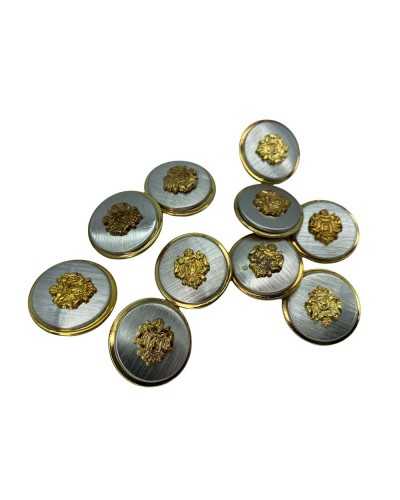 Runder, glänzender Metallknopf mit Wappen, Gold und Silber, Größe 25 mm