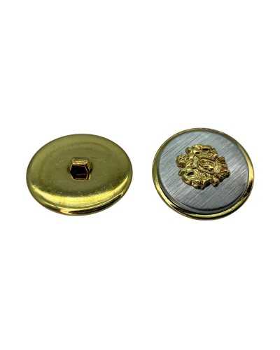 Runder, glänzender Metallknopf mit Wappen, Gold und Silber, Größe 25 mm