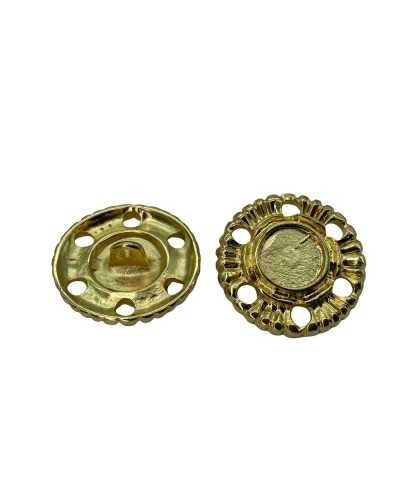 Bottone Metallo Tondo Asola Gambo Modello Forato Oro Misura 28 Mm