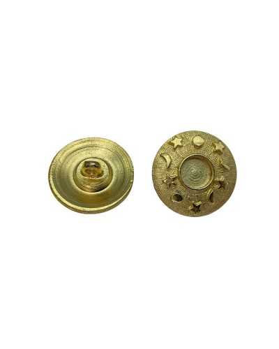 Bouton Métal Rond Fente Tige Modèle Etoile Lune Soleil Doré Mesure 2,5 Cm