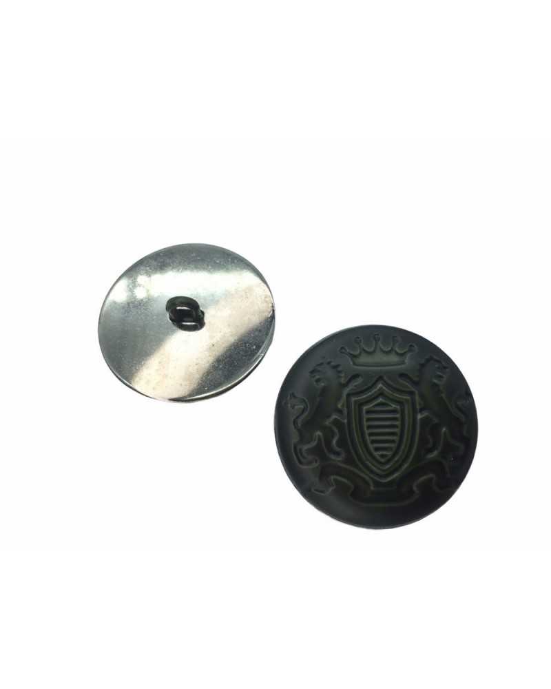 Herrenknopf, Wappen, Löwe, Krone, Lederoptik, Silber, unedles Metall, 21 mm