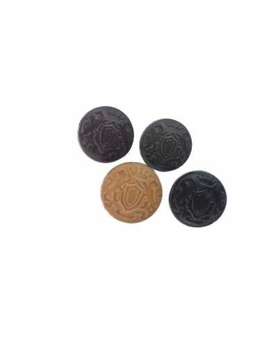 Man Button Coat of Arms Lion Crown Leather Effect Silver Base Metal 15 Mm
