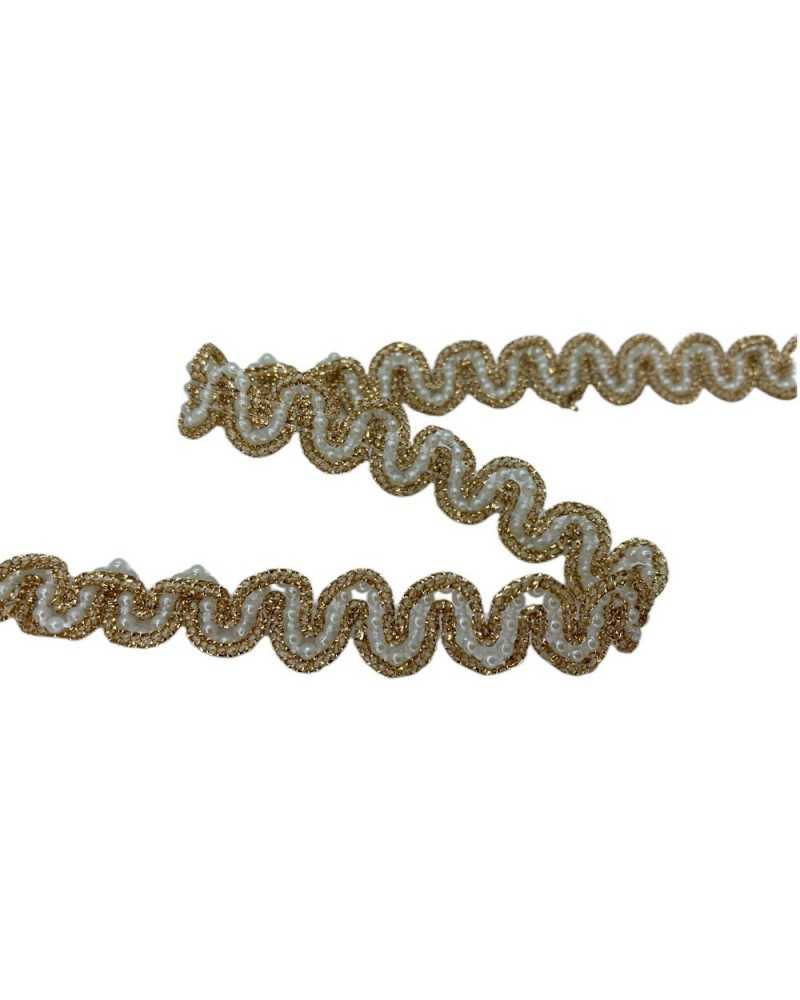 50 Cm Passementerie Point Couverture Serpentine Perle Fil Crème Fil Doré Lurex Haut 15 Mm