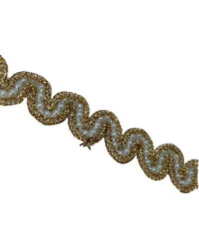 50 Cm Passementerie Point Couverture Serpentine Perle Fil Crème Fil Doré Lurex Haut 15 Mm