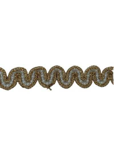 50 Cm Passementerie Point Couverture Serpentine Perle Fil Crème Fil Doré Lurex Haut 15 Mm