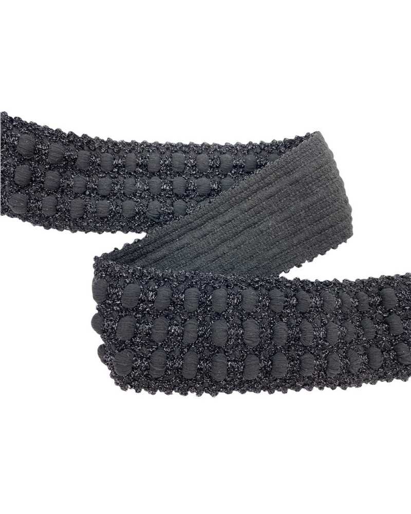 50 Cm Elástico Negro Pasamanería Chanel Pon Pon Lurex Alto 6 Cm