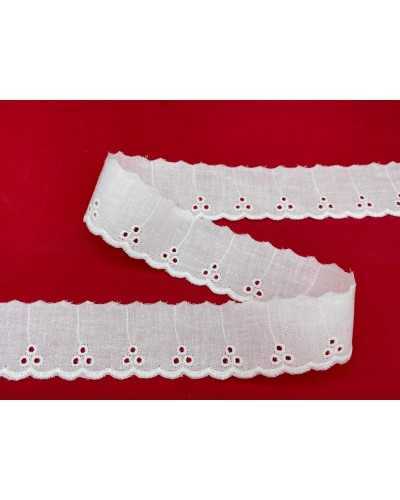 Pasamanería Encaje Sangallo Blanco Bordado Flor Círculo Festoneado 4 Cm Alto