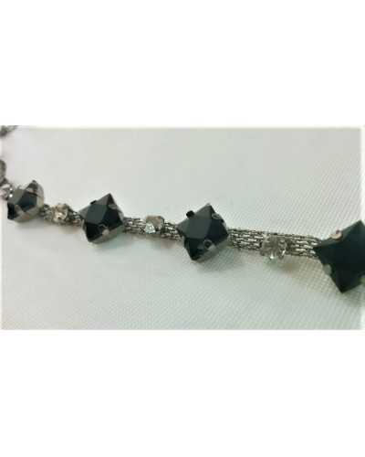 10 cm Haute couture bijou passementerie pierre carrée et strass noir et vieux rose 10 mm de haut