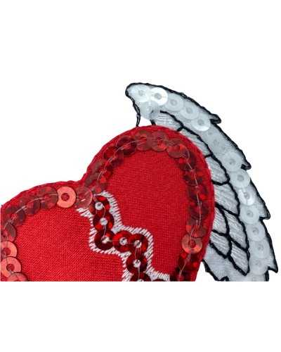 Parche Aplicación Termoadhesivo Marbet Lentejuelas Bordado Corazón Alas Rojo Blanco Negro 65x50 Mm