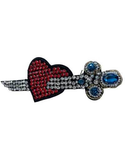 Application Coudre Coeur Percé Épée Strass Pierres Perles Cm 16x6