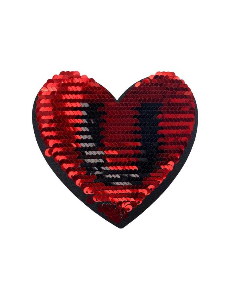 Aplicación termoadhesiva parche marbet bordado Corazón reversible en lentejuelas rojas 85x80 Mm
