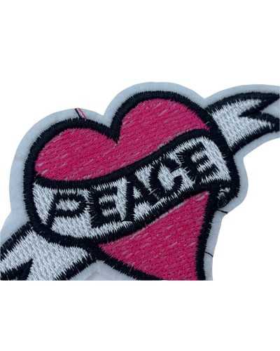 Fuchsia Herz Applikation geschrieben Peace Sewing 10x6 cm