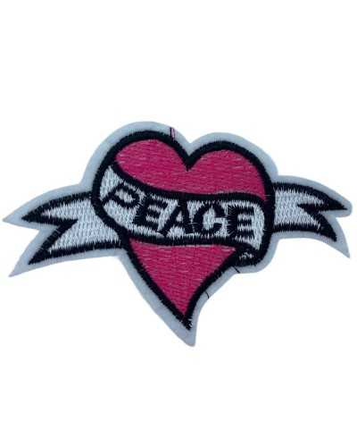Fuchsia Herz Applikation geschrieben Peace Sewing 10x6 cm