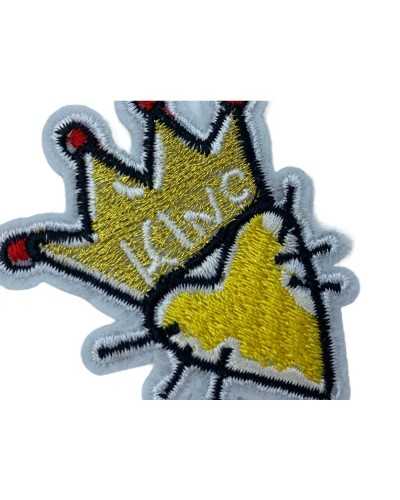 Applicazione Moda Cuore Corona Scritta King Termoadesiva Ricamo Lurex Giallo 6x5 Cm