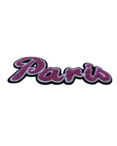 Thermoadhesive Application Patch Marbet Embroidery Paris Written Wool Lurex Thread Pink White Black 11x5 Cm