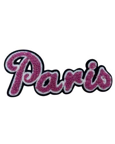 Ecusson Application Thermocollant Broderie Marbet Paris Ecrit Fil Laine Lurex Rose Blanc Noir 11x5 Cm