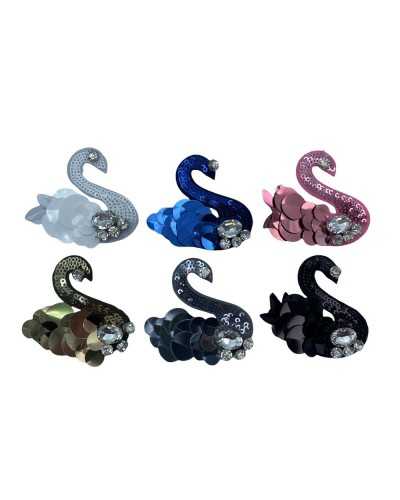 Application Ecusson Thermocollant Cygne Broderie Paillettes Strass Pierres 7x6 Cm