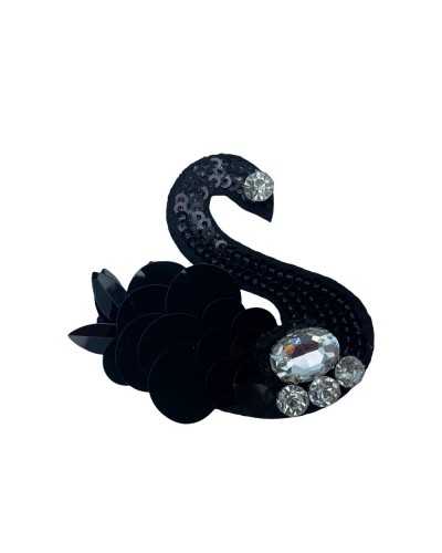 Application Ecusson Thermocollant Cygne Broderie Paillettes Strass Pierres 7x6 Cm