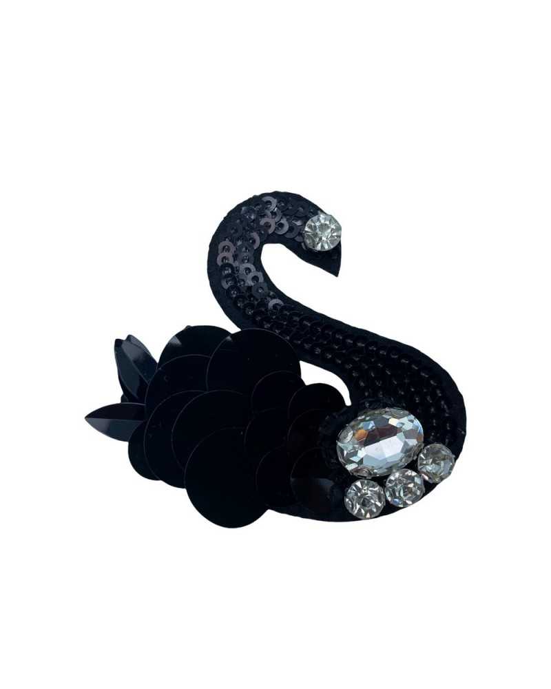 Application Ecusson Thermocollant Cygne Broderie Paillettes Strass Pierres 7x6 Cm