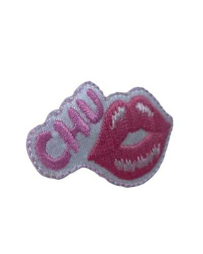 Application thermoadhésive Broderie Patch Marbet Lips Bacio Chu Rose Blanc 50x25 Mm