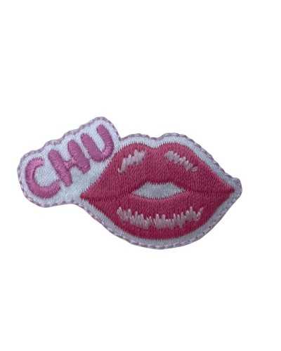 Thermoadhäsive Applikation, Stickerei-Patch Marbet Lips Bacio Chu Pink Weiß 50 x 25 mm
