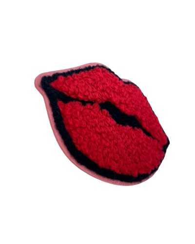 Thermoadhesive Application Patch Marbet Embroidery Mouth Lips Red Wool 6x4 Cm