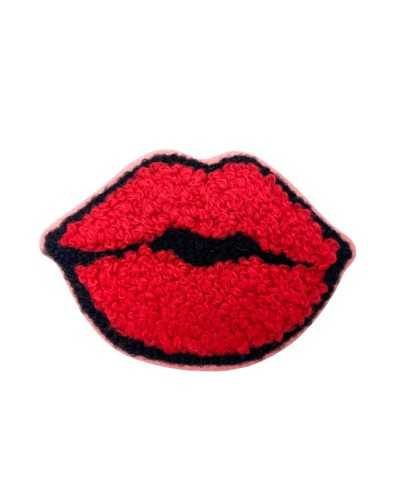 Ecusson Application Thermocollant Marbet Broderie Bouche Lèvres Laine Rouge 6x4 Cm