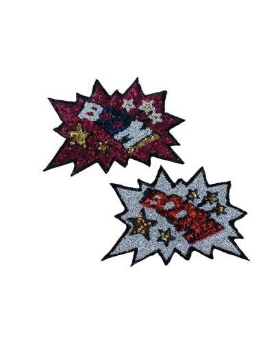 Iron-on patch application with embroidered Boom! Oops!! Micro Sequin Stars 150x105 Mm