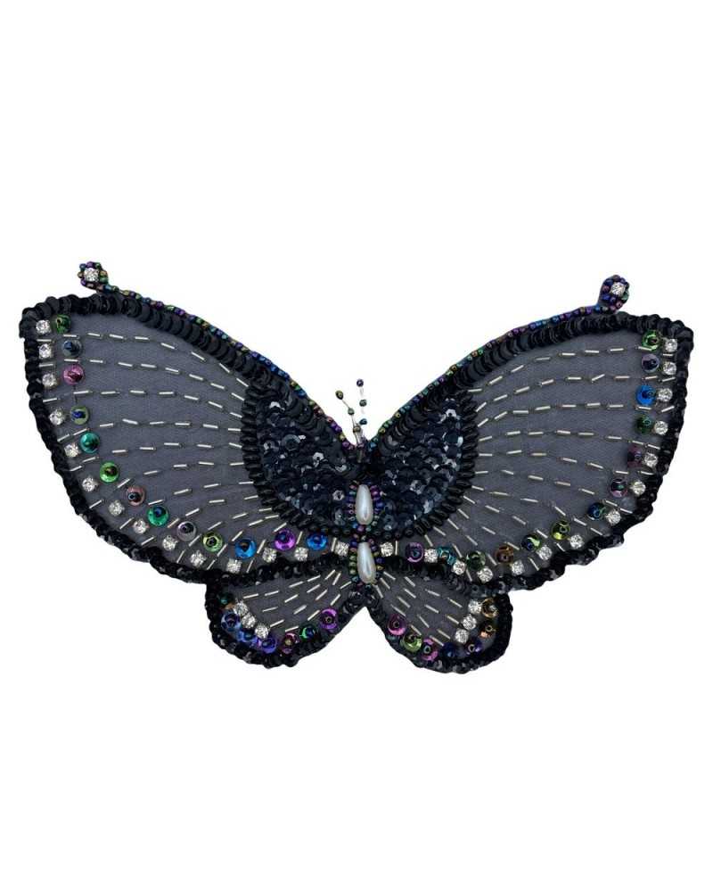 Application papillon à coudre perles gouttes strass cousu taille 22x15 cm