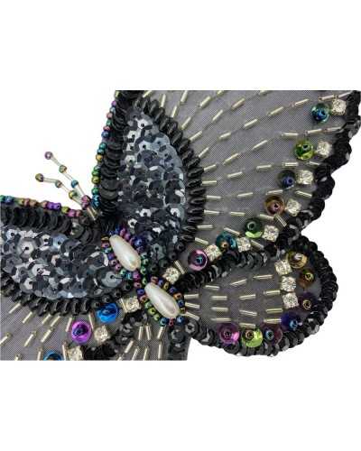 Application papillon à coudre perles gouttes strass cousu taille 22x15 cm