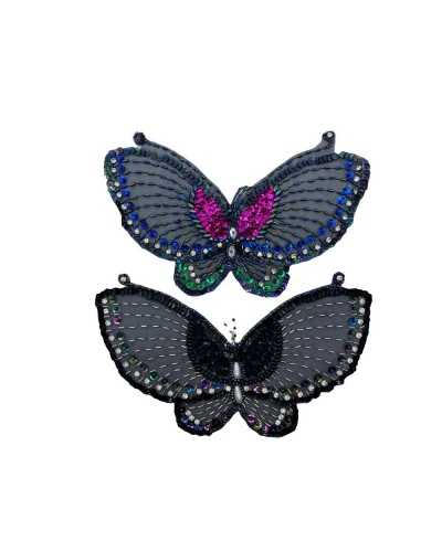 Application papillon à coudre perles gouttes strass cousu taille 22x15 cm
