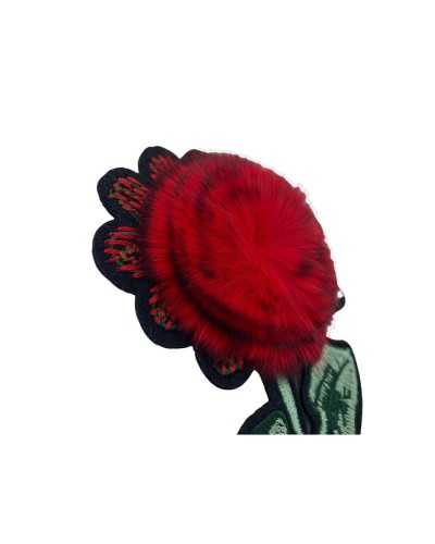 Parche termoadhesivo flor bordada con pelo rojo