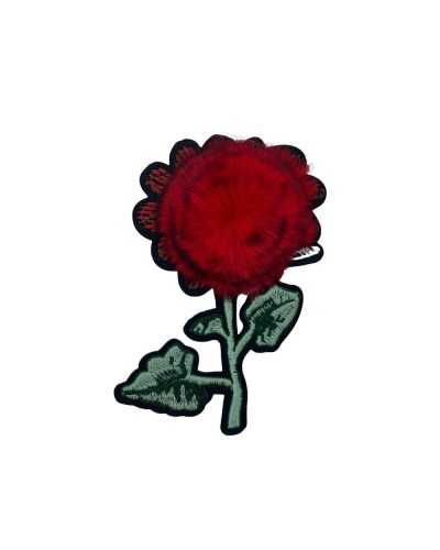 Iron-on patch embroidered flower with red fur