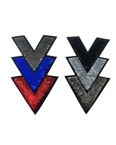 Application Ecusson Thermocollant Broderie V Micro Paillettes 10X6 Cm