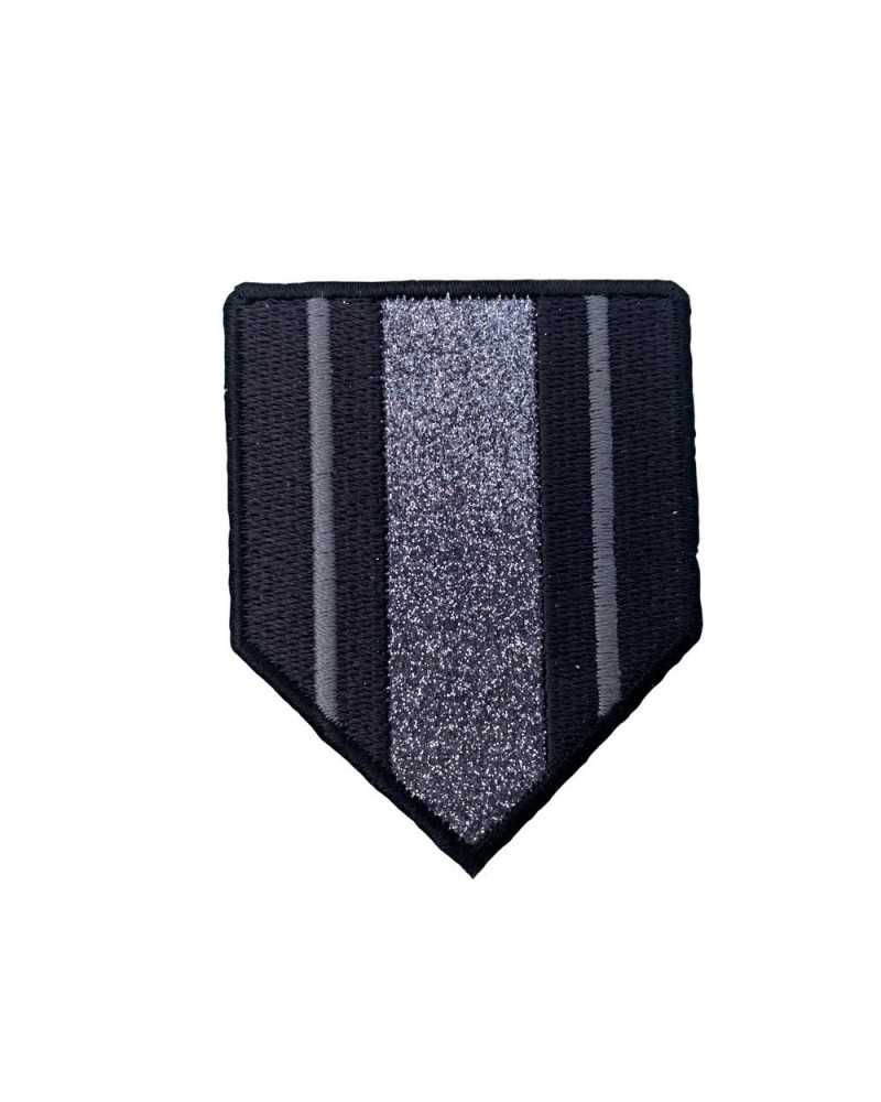 Applikation, gestickter Aufnäher zum Aufbügeln, glitzernder Schild-Patch, gestreift, 50 x 65 mm